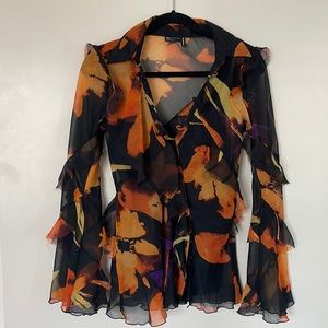 PLT orange flower mesh wrap top